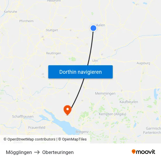 Mögglingen to Oberteuringen map