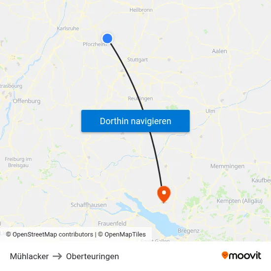 Mühlacker to Oberteuringen map