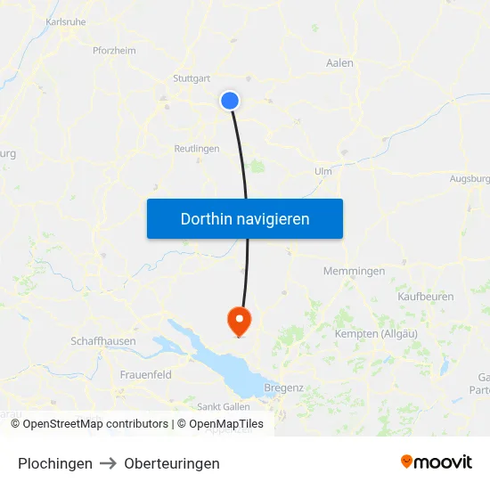 Plochingen to Oberteuringen map