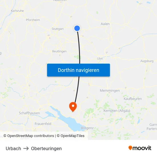Urbach to Oberteuringen map