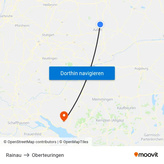 Rainau to Oberteuringen map