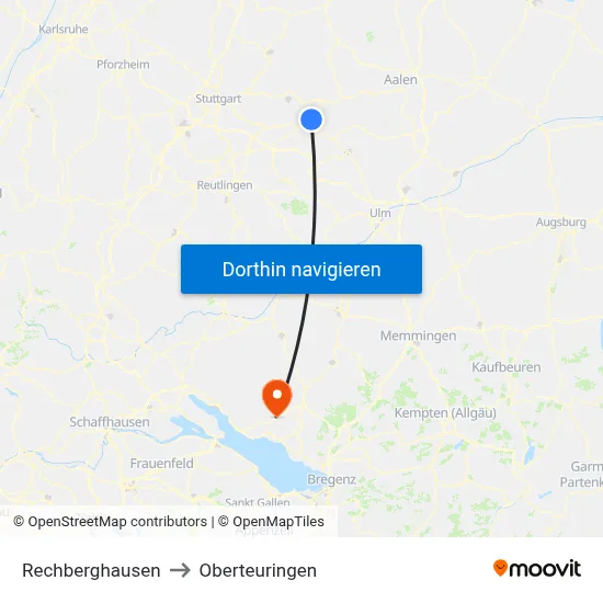 Rechberghausen to Oberteuringen map