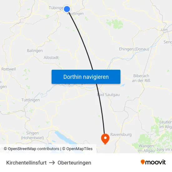 Kirchentellinsfurt to Oberteuringen map