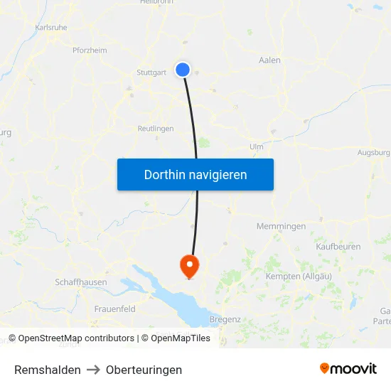 Remshalden to Oberteuringen map