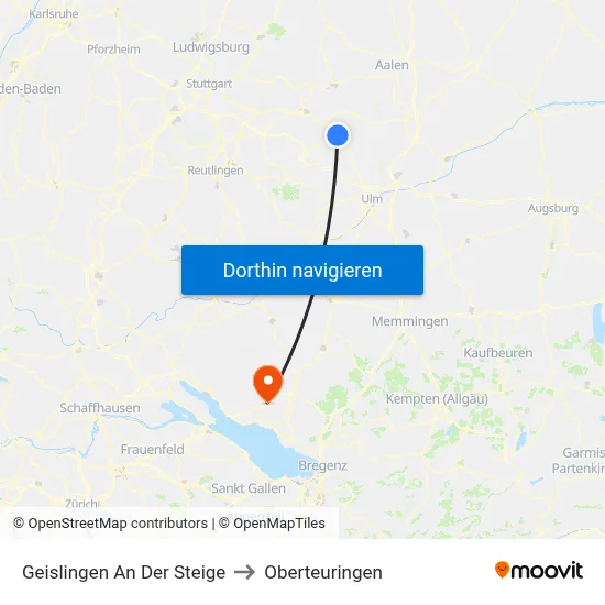 Geislingen An Der Steige to Oberteuringen map