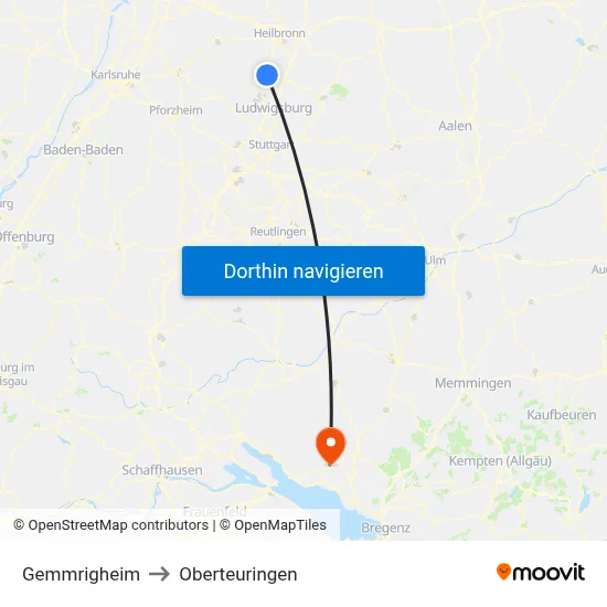 Gemmrigheim to Oberteuringen map