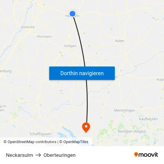 Neckarsulm to Oberteuringen map