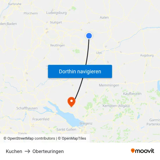 Kuchen to Oberteuringen map