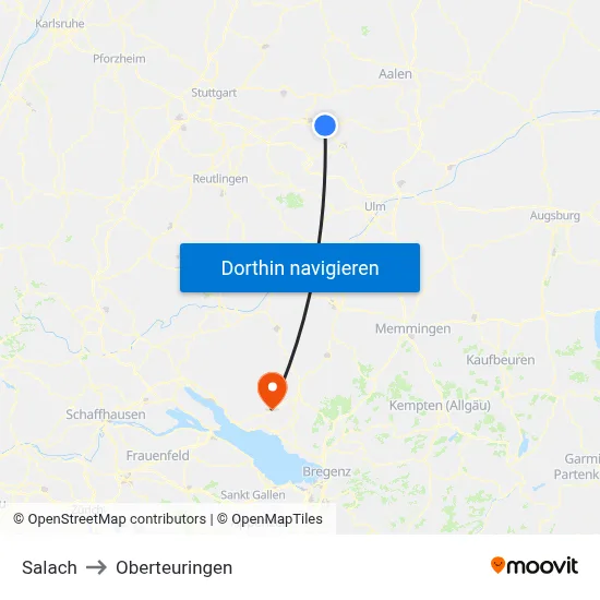 Salach to Oberteuringen map