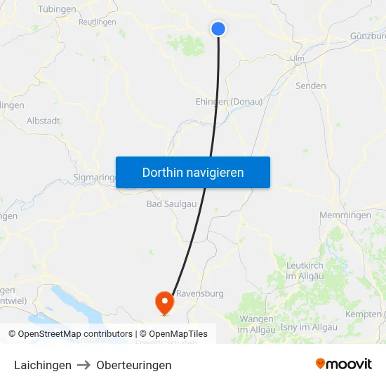 Laichingen to Oberteuringen map