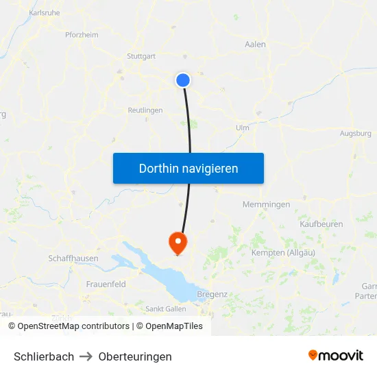 Schlierbach to Oberteuringen map