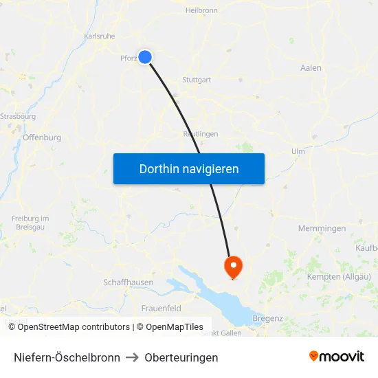 Niefern-Öschelbronn to Oberteuringen map