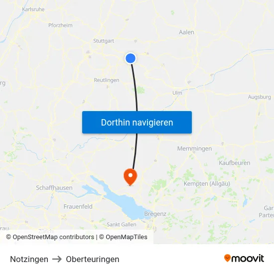 Notzingen to Oberteuringen map