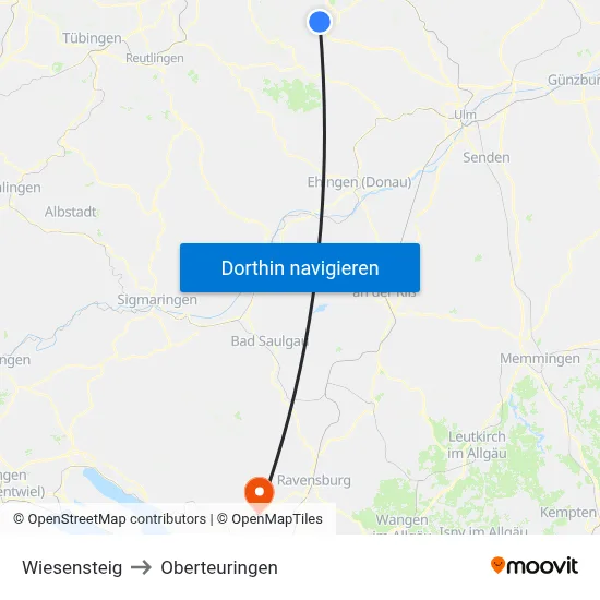 Wiesensteig to Oberteuringen map