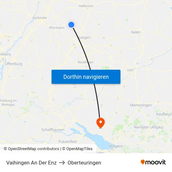 Vaihingen An Der Enz to Oberteuringen map