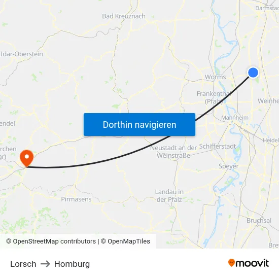 Lorsch to Homburg map