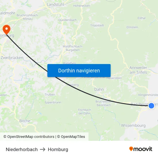 Niederhorbach to Homburg map