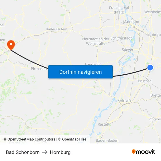 Bad Schönborn to Homburg map