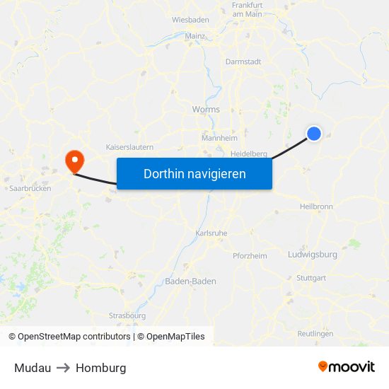 Mudau to Homburg map