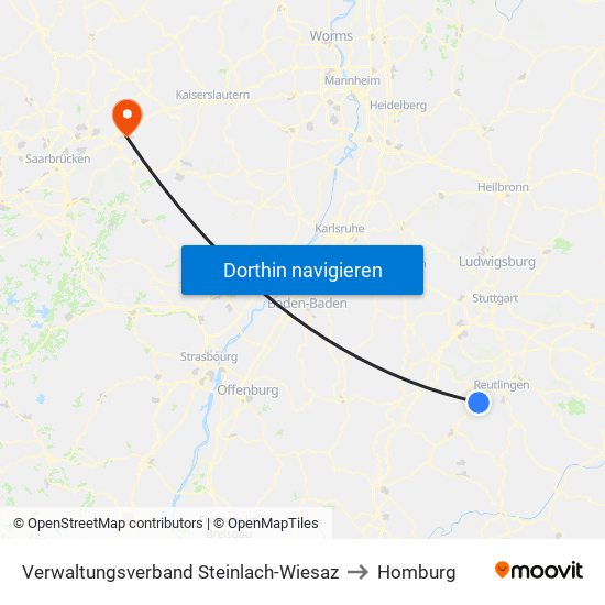 Verwaltungsverband Steinlach-Wiesaz to Homburg map