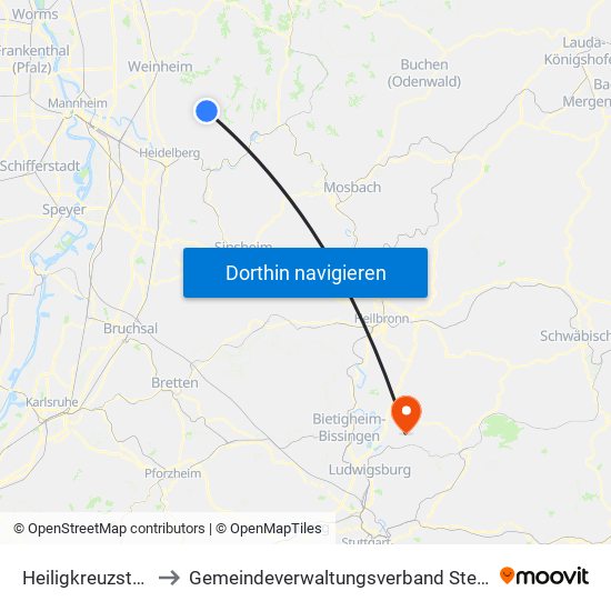 Heiligkreuzsteinach to Gemeindeverwaltungsverband Steinheim-Murr map