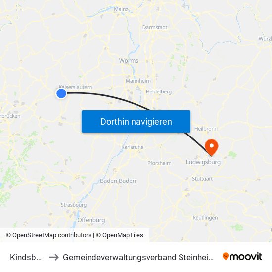 Kindsbach to Gemeindeverwaltungsverband Steinheim-Murr map