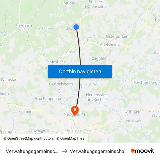 Verwaltungsgemeinschaft Limbach to Verwaltungsgemeinschaft Neckarsulm map
