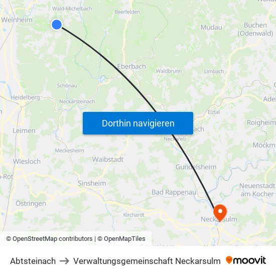 Abtsteinach to Verwaltungsgemeinschaft Neckarsulm map