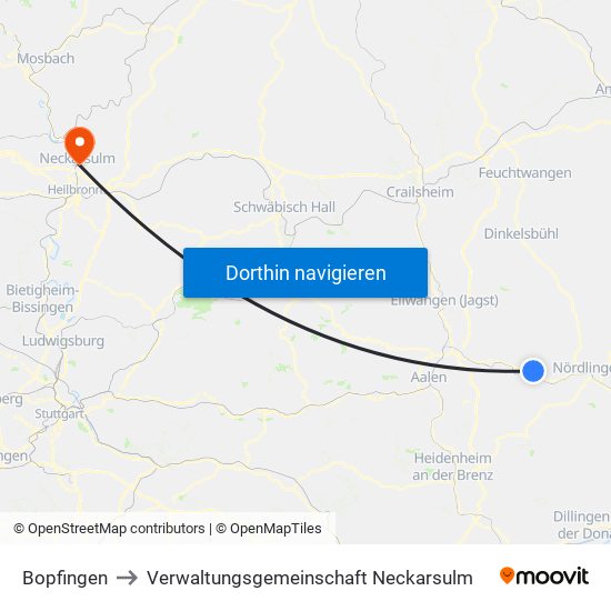 Bopfingen to Verwaltungsgemeinschaft Neckarsulm map