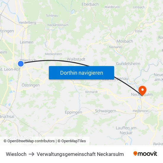 Wiesloch to Verwaltungsgemeinschaft Neckarsulm map
