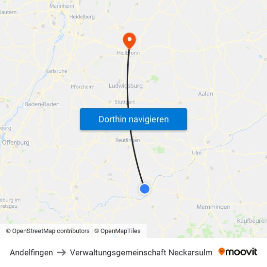 Andelfingen to Verwaltungsgemeinschaft Neckarsulm map