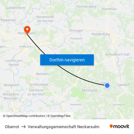 Oberrot to Verwaltungsgemeinschaft Neckarsulm map