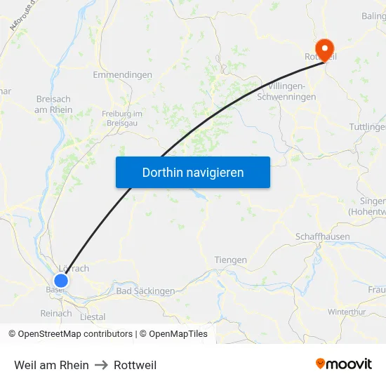 Weil am Rhein to Rottweil map