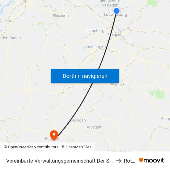 Vereinbarte Verwaltungsgemeinschaft Der Stadt Freiberg am Neckar to Rottweil map