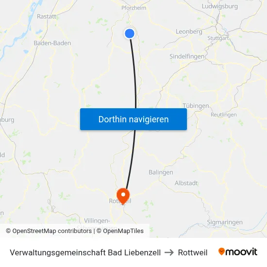 Verwaltungsgemeinschaft Bad Liebenzell to Rottweil map