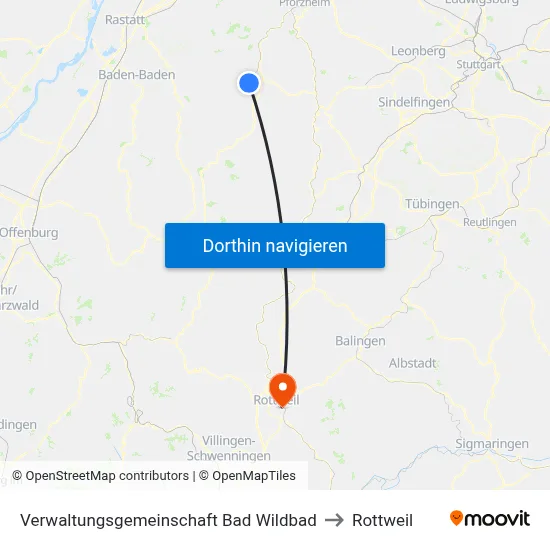 Verwaltungsgemeinschaft Bad Wildbad to Rottweil map