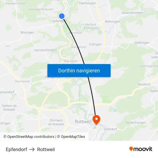 Epfendorf to Rottweil map