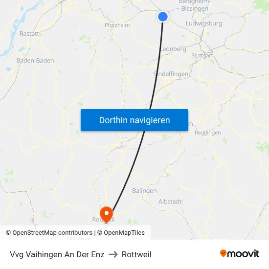 Vvg Vaihingen An Der Enz to Rottweil map