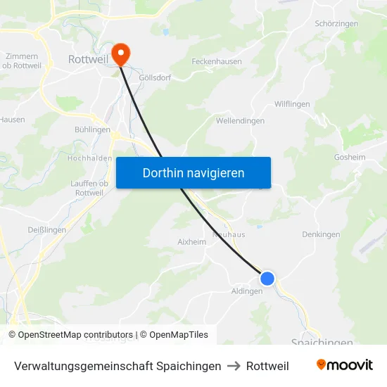 Verwaltungsgemeinschaft Spaichingen to Rottweil map