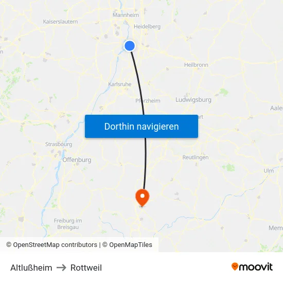 Altlußheim to Rottweil map