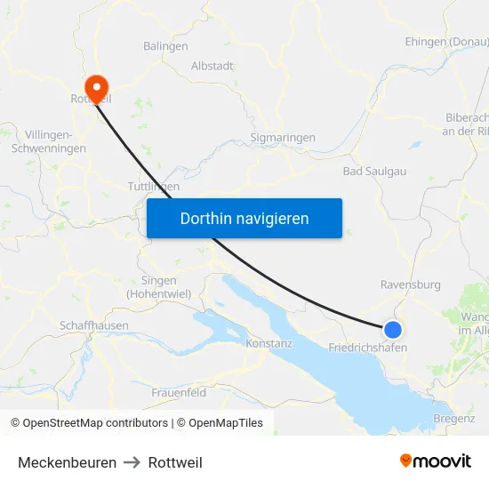 Meckenbeuren to Rottweil map