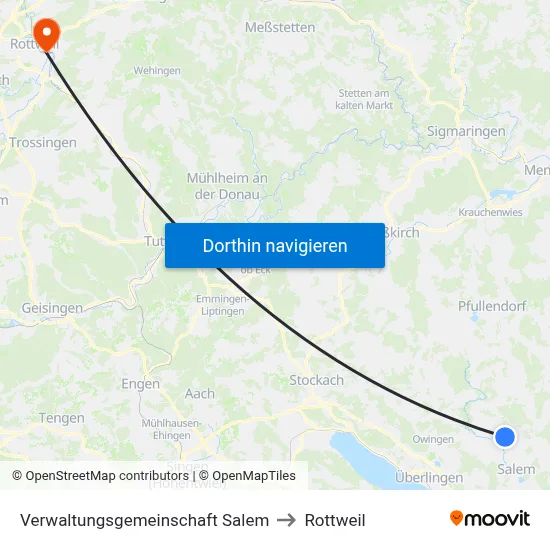 Verwaltungsgemeinschaft Salem to Rottweil map