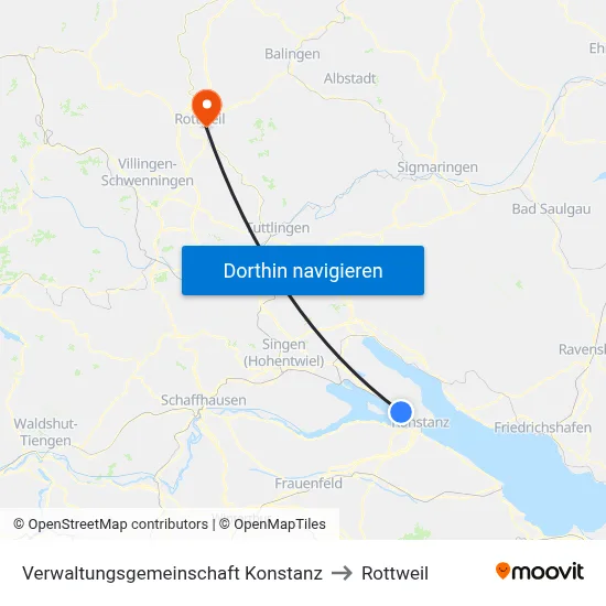Verwaltungsgemeinschaft Konstanz to Rottweil map