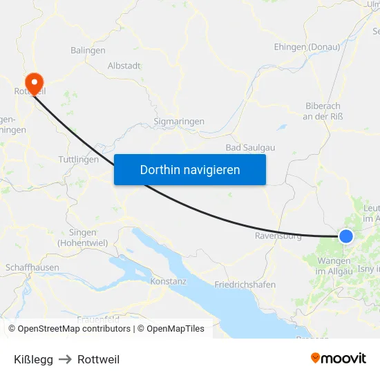 Kißlegg to Rottweil map