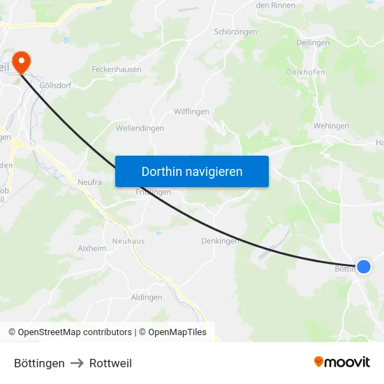 Böttingen to Rottweil map