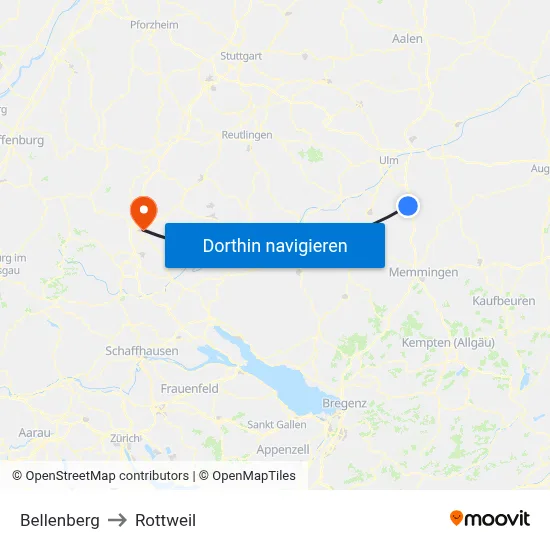 Bellenberg to Rottweil map