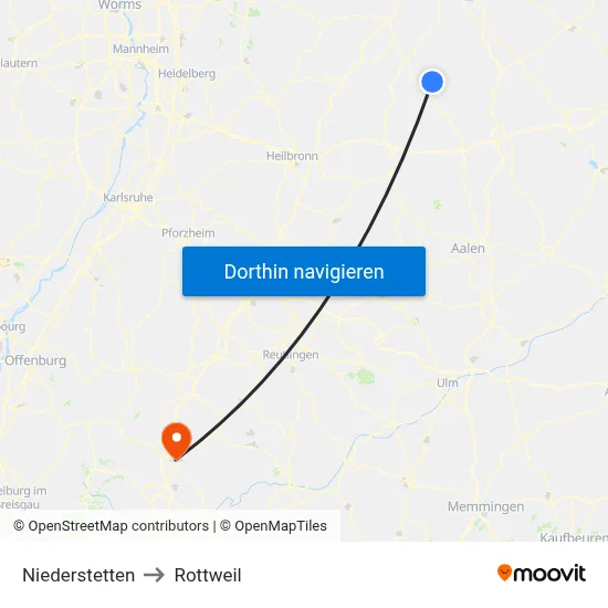 Niederstetten to Rottweil map