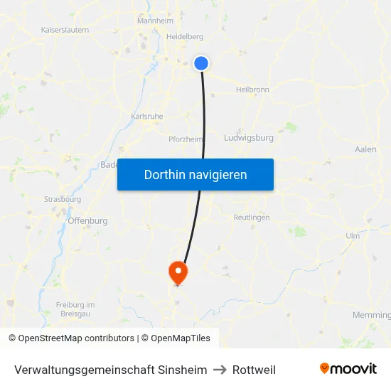 Verwaltungsgemeinschaft Sinsheim to Rottweil map