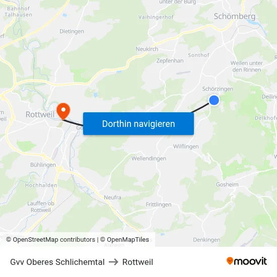 Gvv Oberes Schlichemtal to Rottweil map