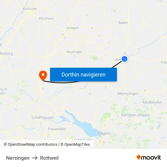 Nersingen to Rottweil map